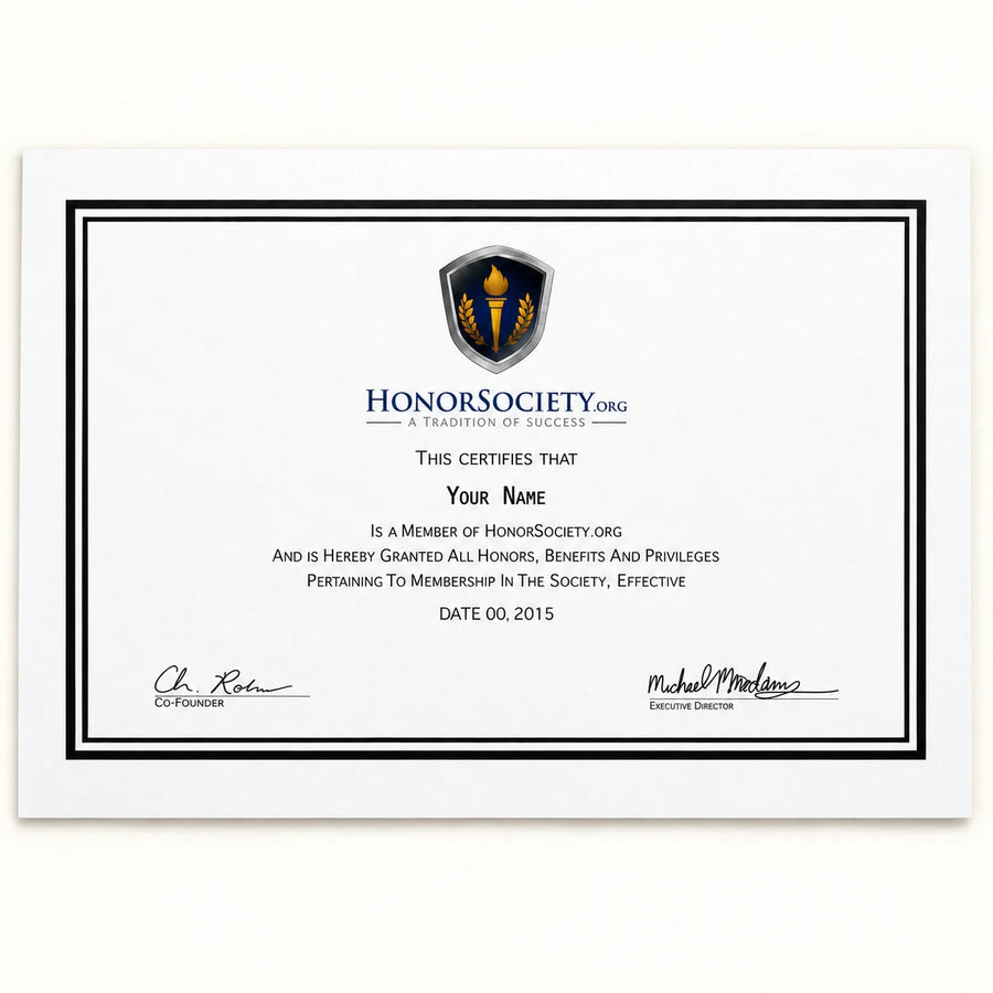 Honor Society® Membership Certificate — Physical Edition