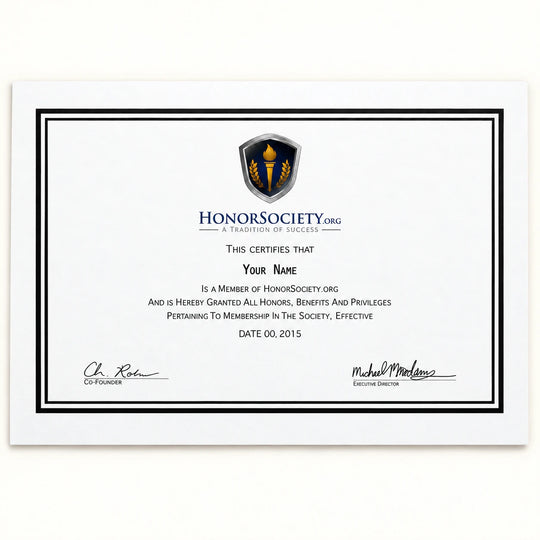 Honor Society® Membership Certificate — Physical Edition