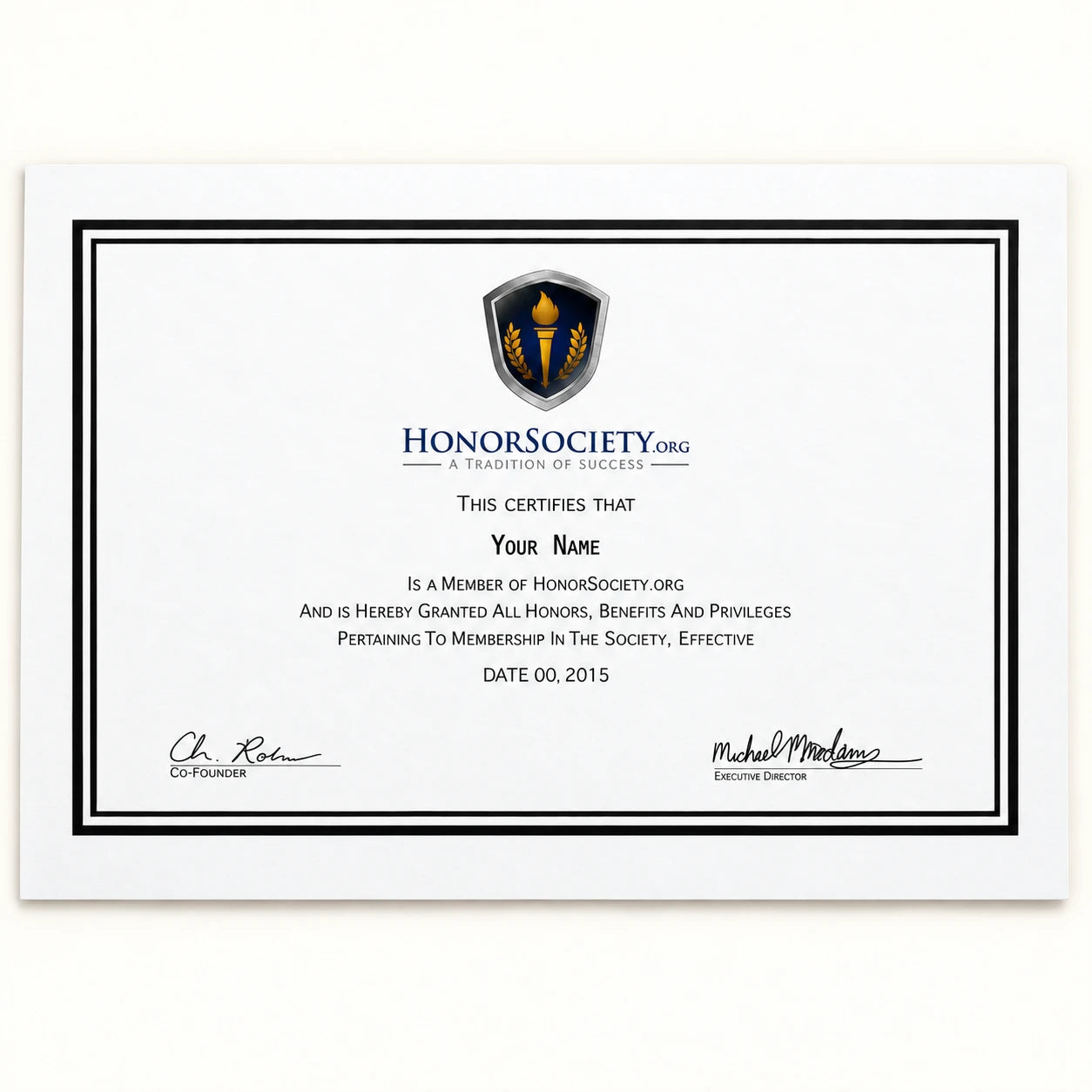 Honor Society® Membership Certificate — Physical Edition