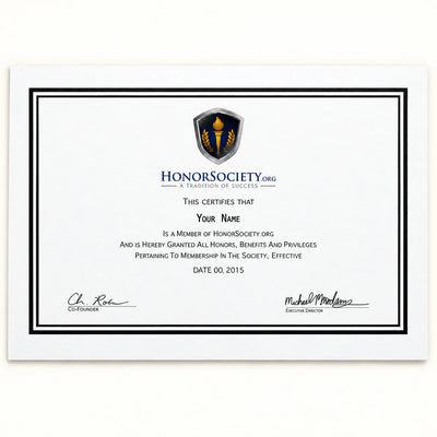 Honor Society® Membership Certificate — Physical Edition