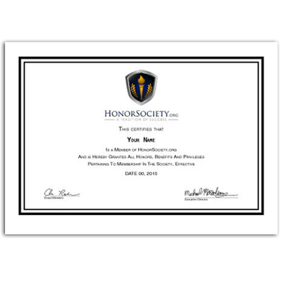 Honor Society® Membership Certificate — Physical Edition